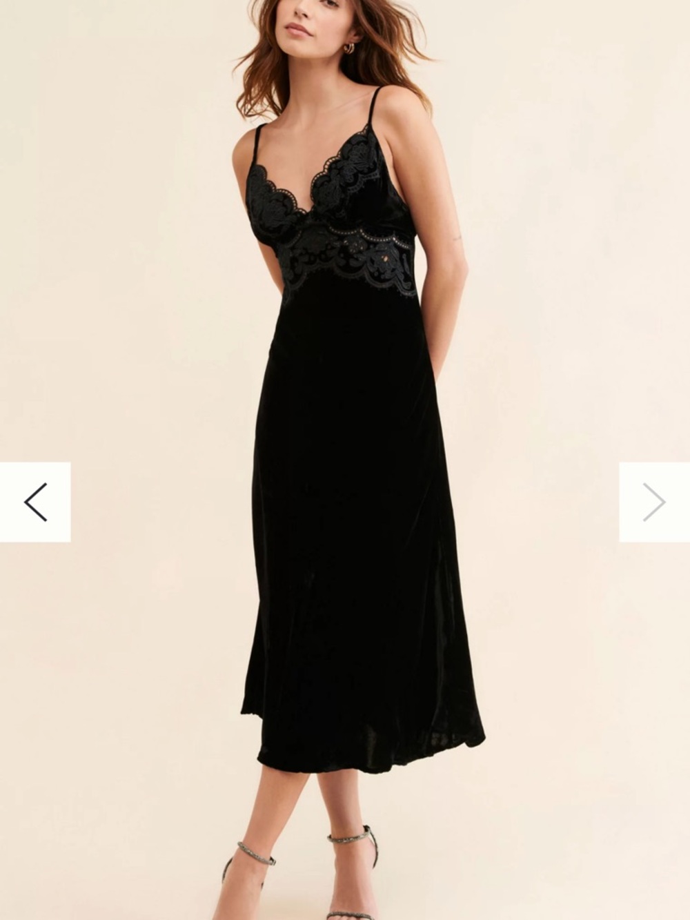 Farm Rio Richelieu Velvet Slip Dress Black Lace Midi Size Large